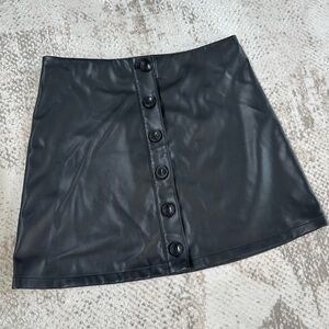 Black Button-Front Leather Skirt